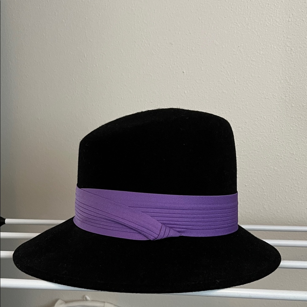 Elegant Black Hat with Purple Band